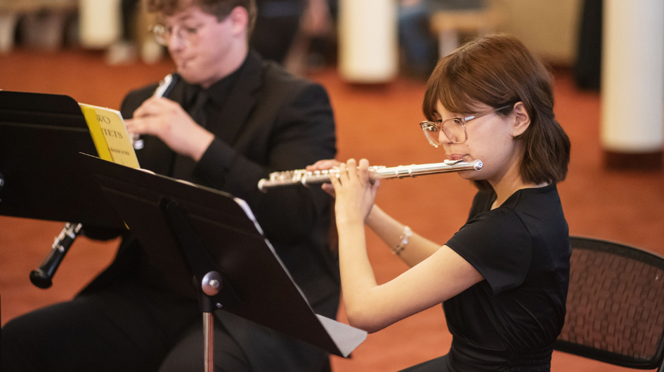 Flutist during a live performance